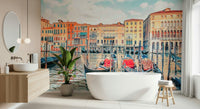 Venice Dreamscape wallpaper for walls, Italian canal gondola boats.