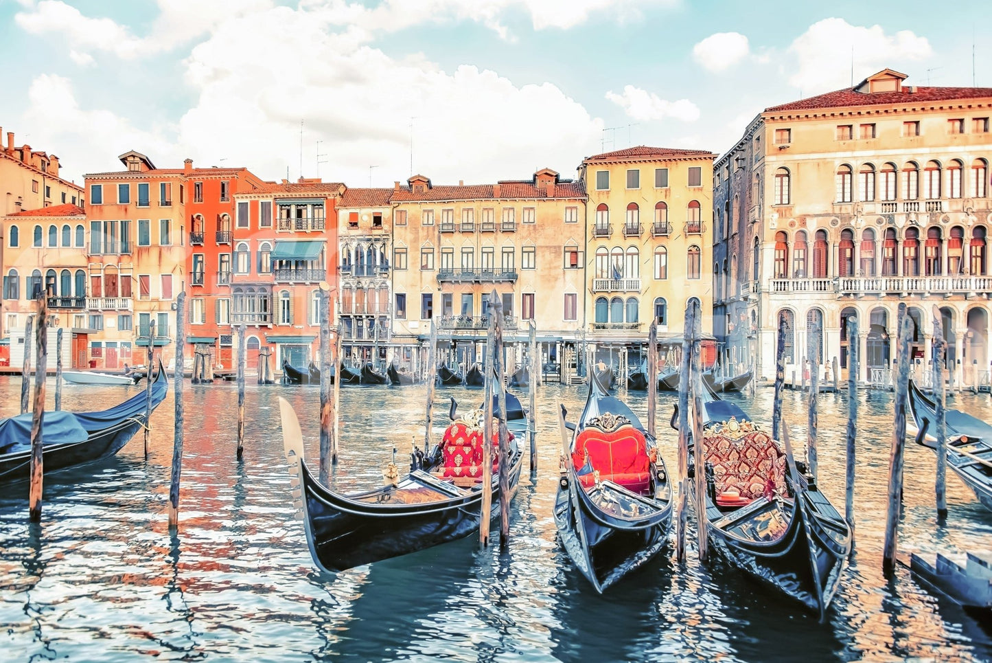 Colorful row houses, Venice Dreamscape wallpaper, elegant floating city.