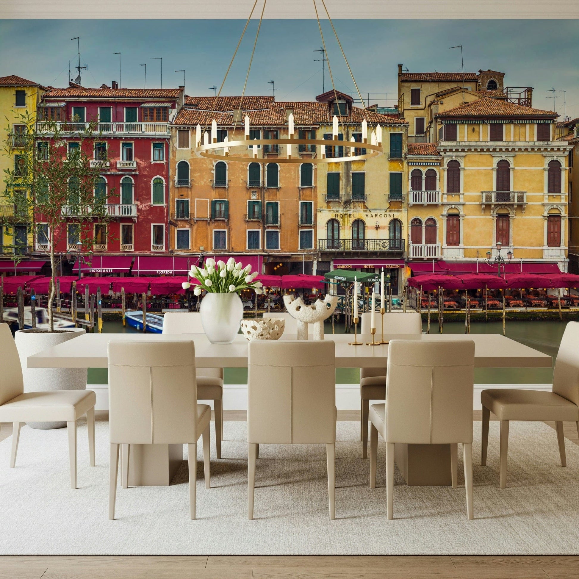 Hotel Marconi colorful Venice Facades wallcovering scenic print.