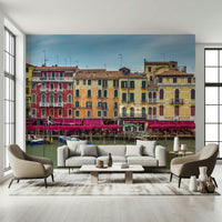 Vibrant Venice water scene colorful architecture peel and stick wallpaper.