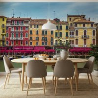 Italian facades colorful buildings wallpaper for walls decoration.