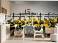 Modern wall mural, intense yellow canopies, Italian harbor scene, Venice in Contrast.
