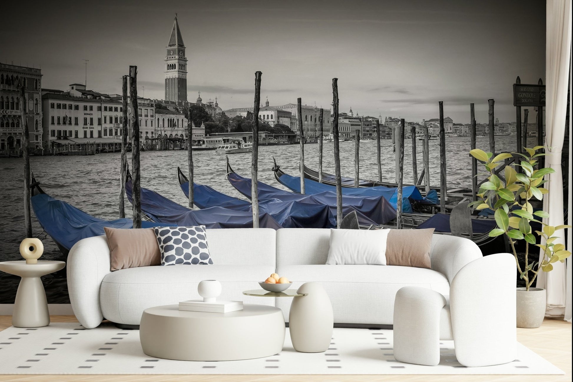 Venice cityscape mural for home office, bright canal view, modern desk backdrop