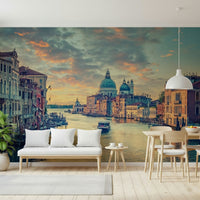 Architectural Grand Canal wallcovering Venetian Dawn water reflection.
