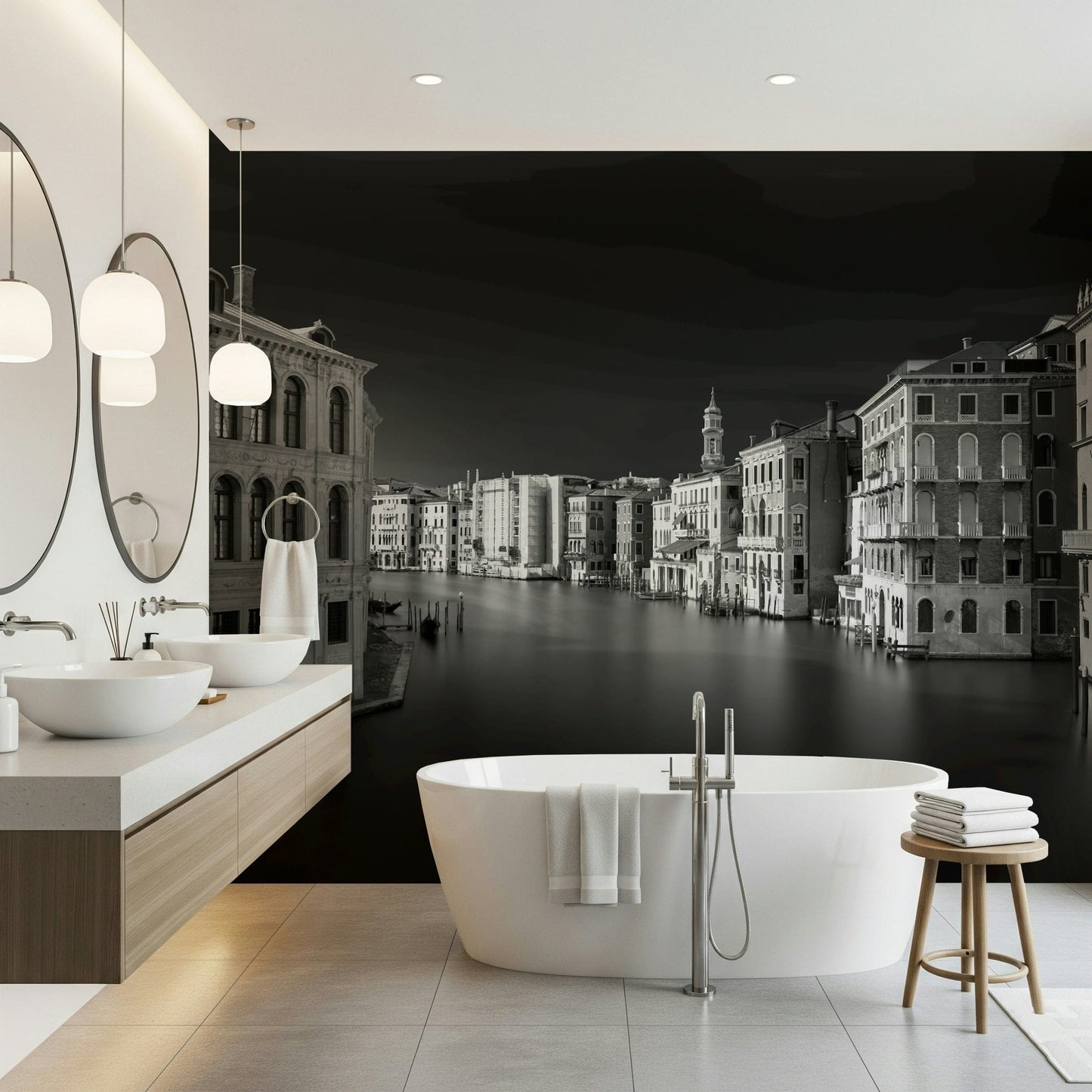 Venetian Echoes: Monochrome Serenity Wall Mural -2318750