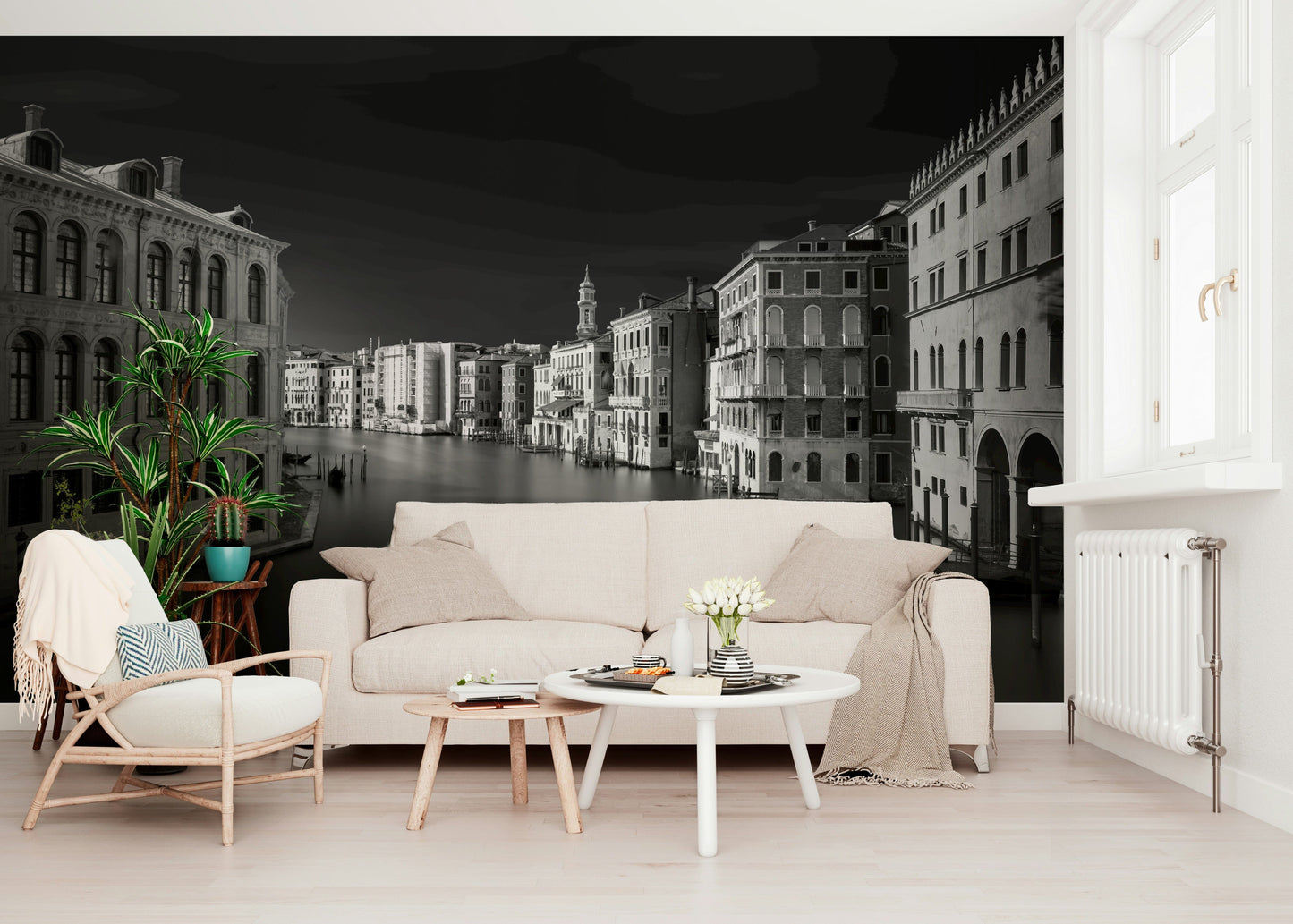 Venetian Echoes: Monochrome Serenity Wall Mural -2318750