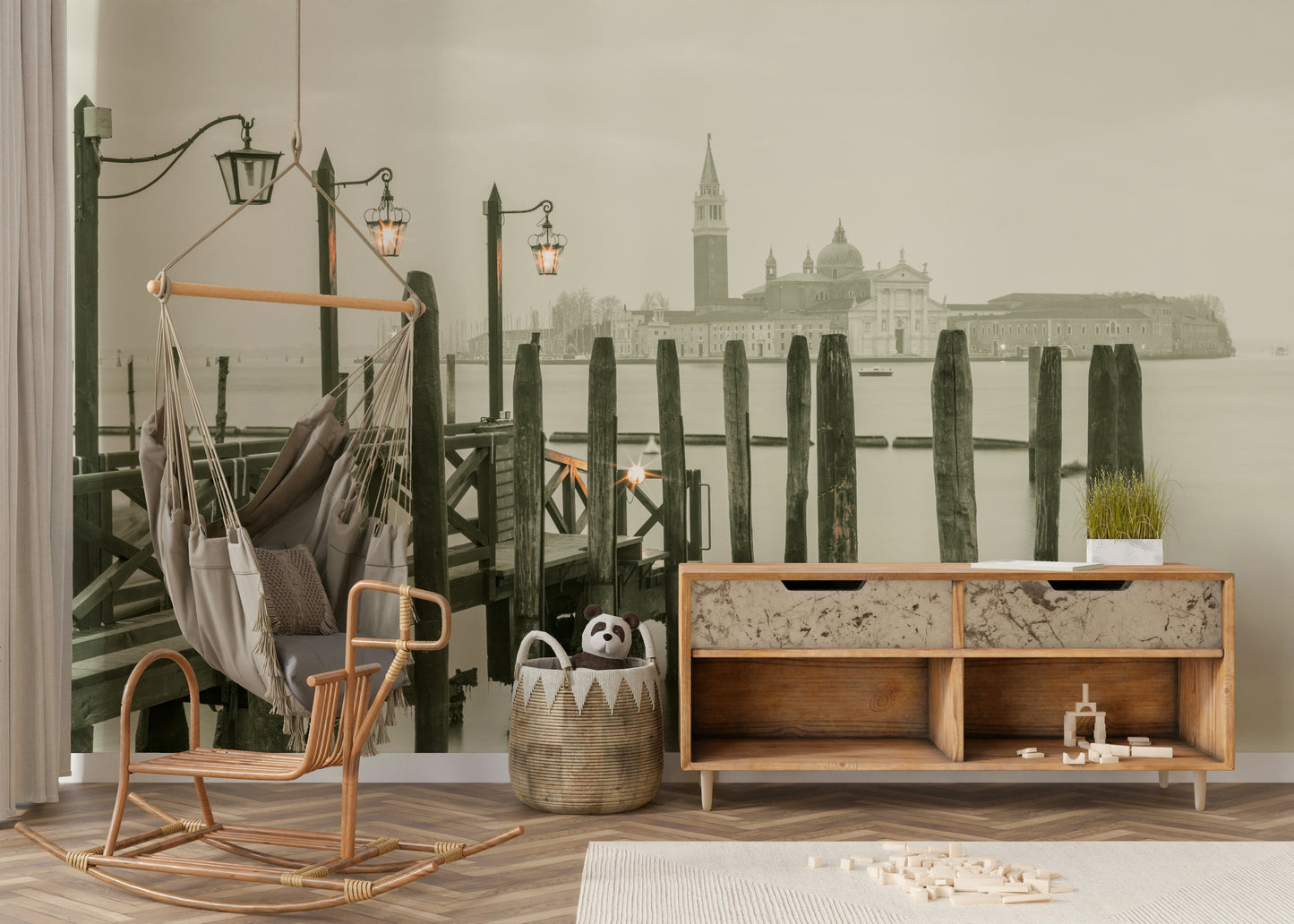 Quiet Waterside Reflection wallpaper, early light on ancient city.