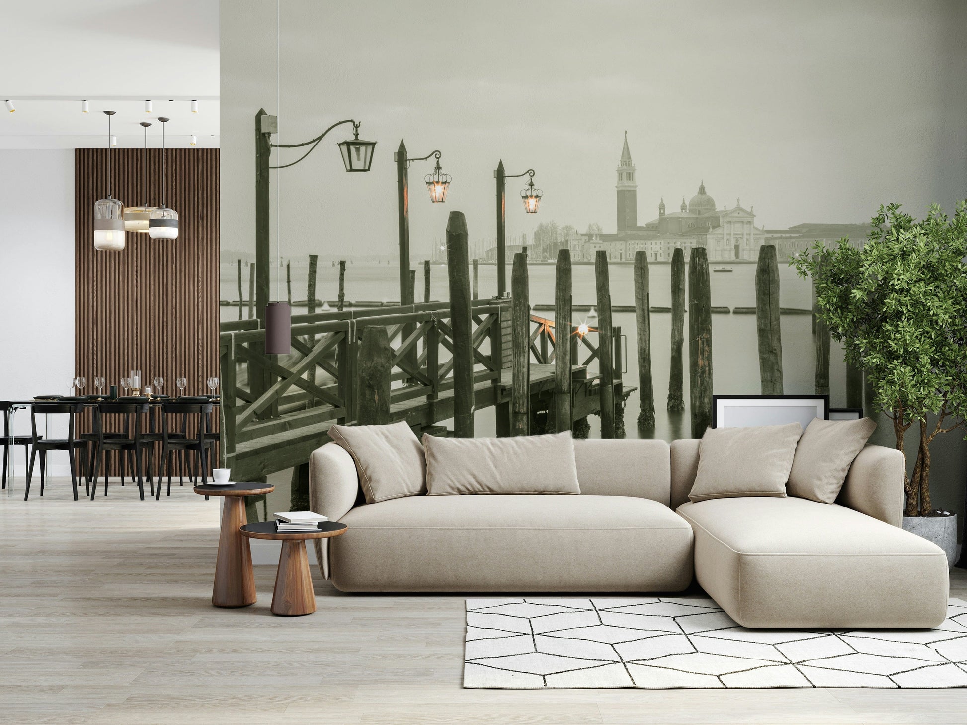 Quiet Waterside Reflection, old world charm, unique water landscape wallpaper.