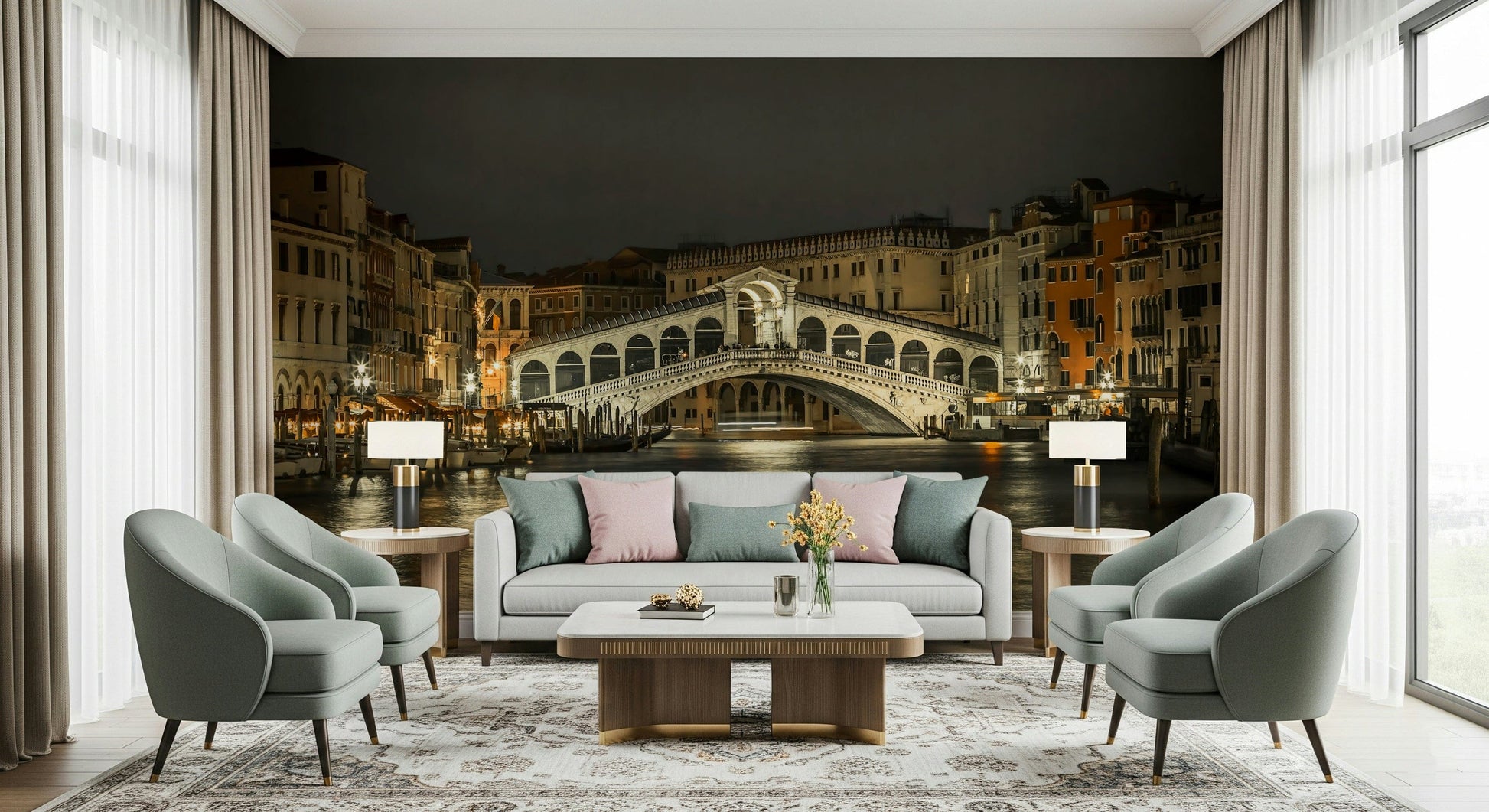 Rialto's Night Wall Mural in study nook, calm colours and organised shelving