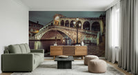 Italian elegance, arched Rialto Bridge wall display, illuminated archway, walkway.