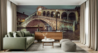 Rialto Bridge wallpaper mural, Venice landmark, historic architecture, moody night view.