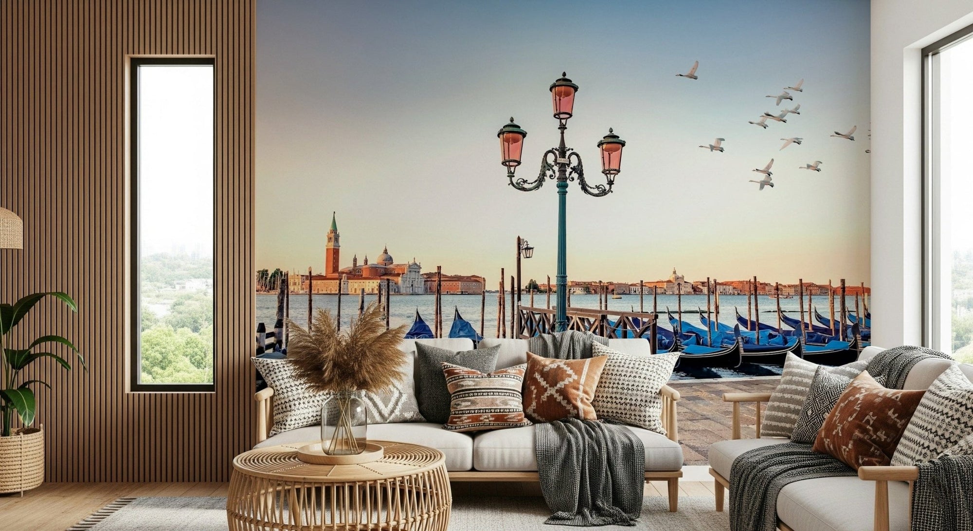 Ornate stone archway framing Venice Serenity Indian palace wallpaper