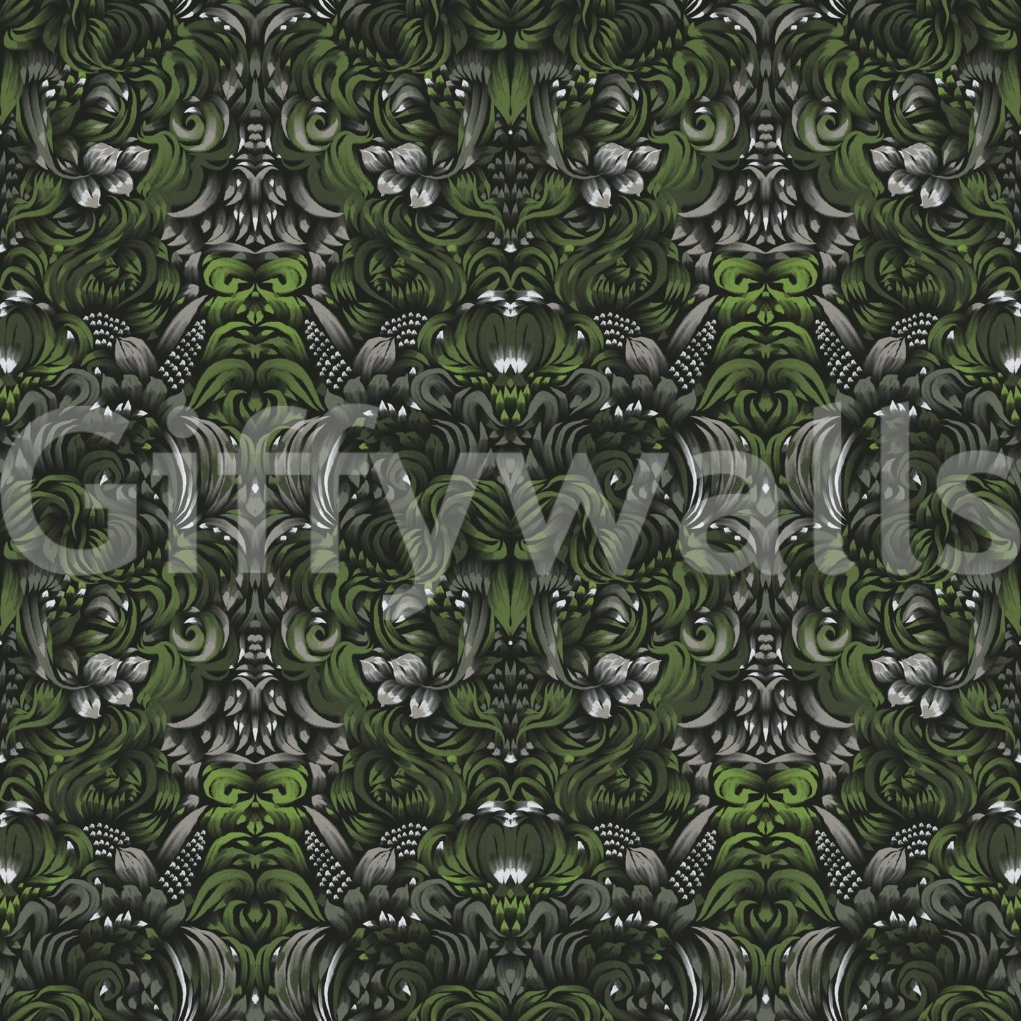 Verdant Damask Jungle Tapestry style Green Forest Wallpaper⁠