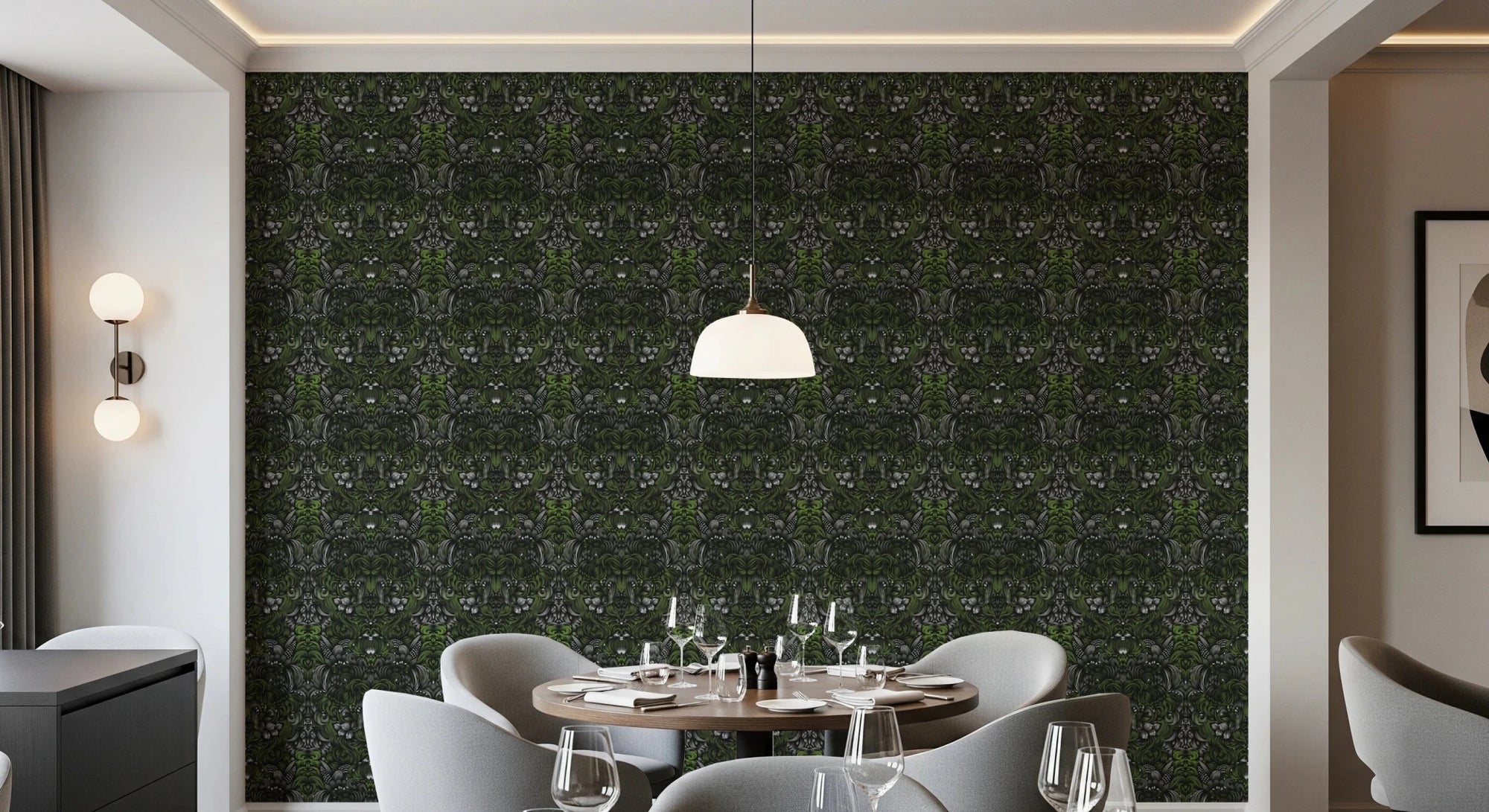 Verdant Damask Jungle Tapestry style Green Forest Wallpaper⁠