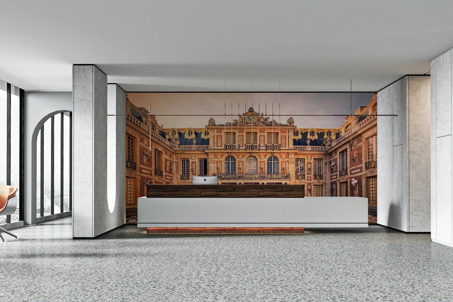 An artistic opulent design mural on luxury wallpaper.

