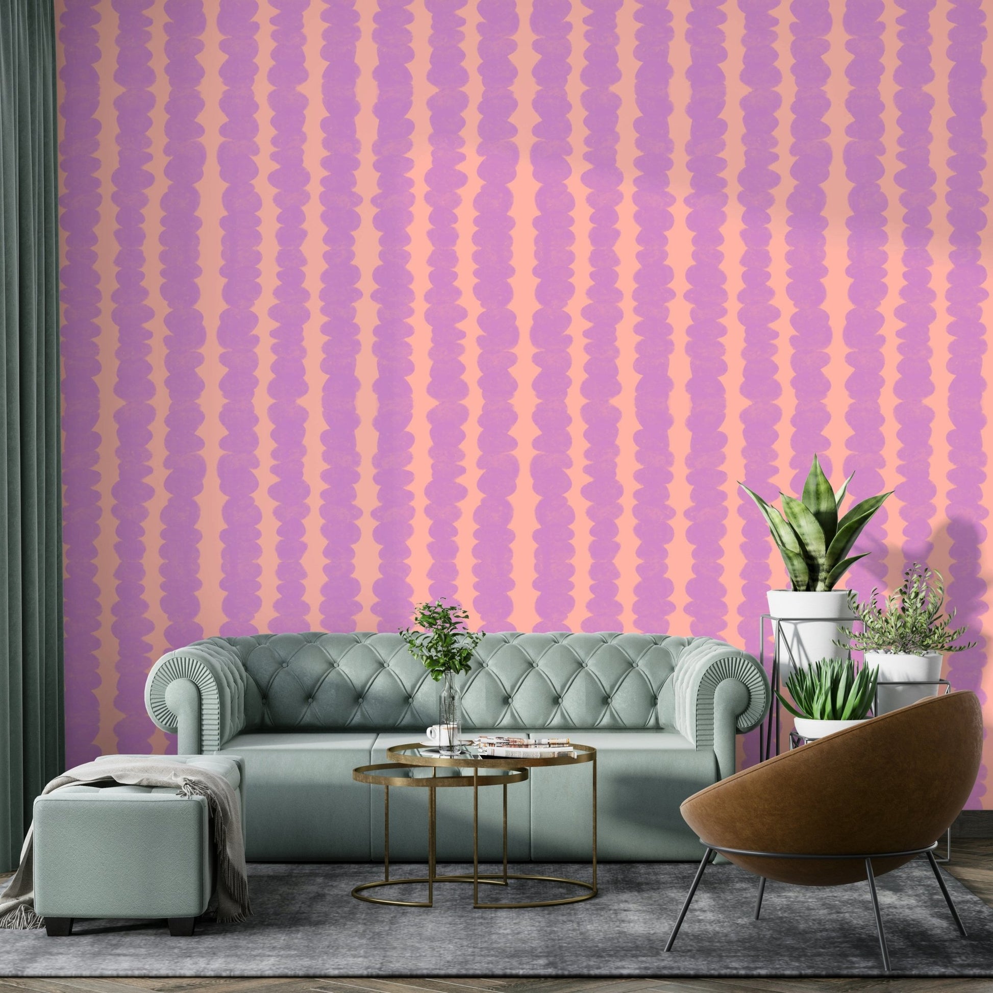 Serene lilac and peach wallpaper for peaceful rooms

