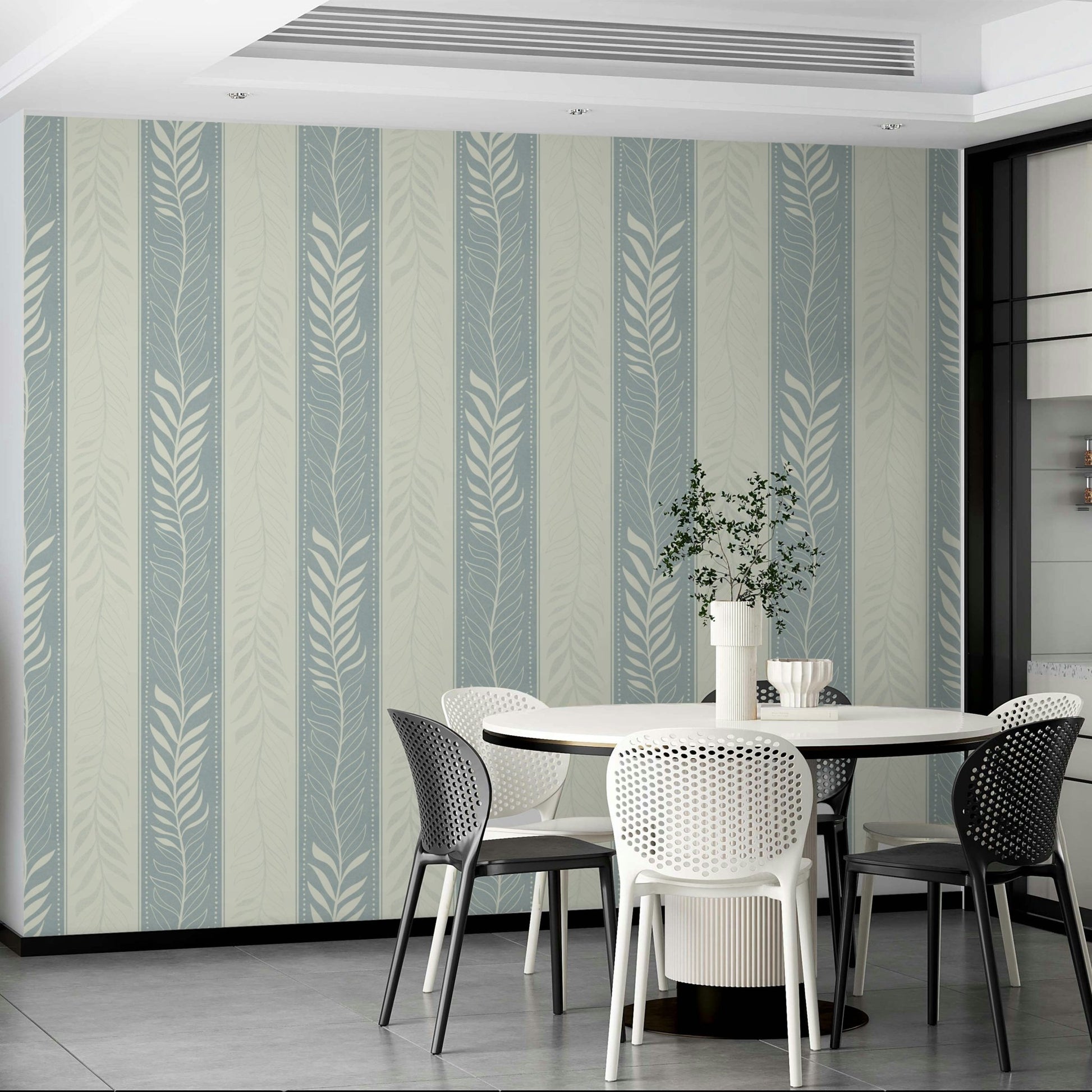 Serene vertical foliage pattern wallpaper with intricate greenery


