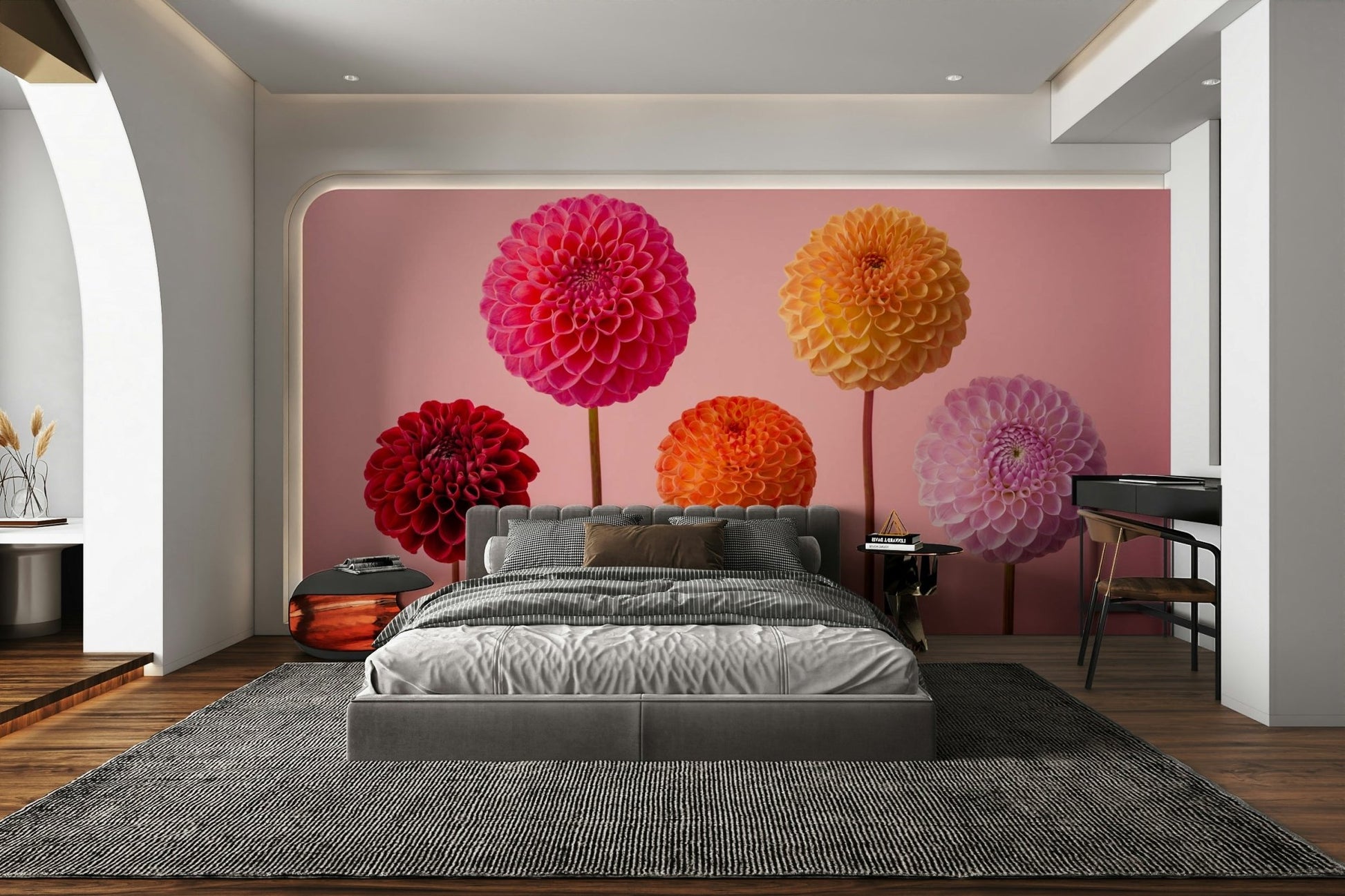 Soft, complementary pink background.

