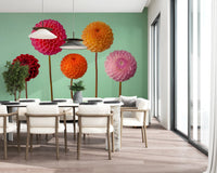 Modern graphic Vibrant Dahlias Wall Mural with vibrant flower heads.