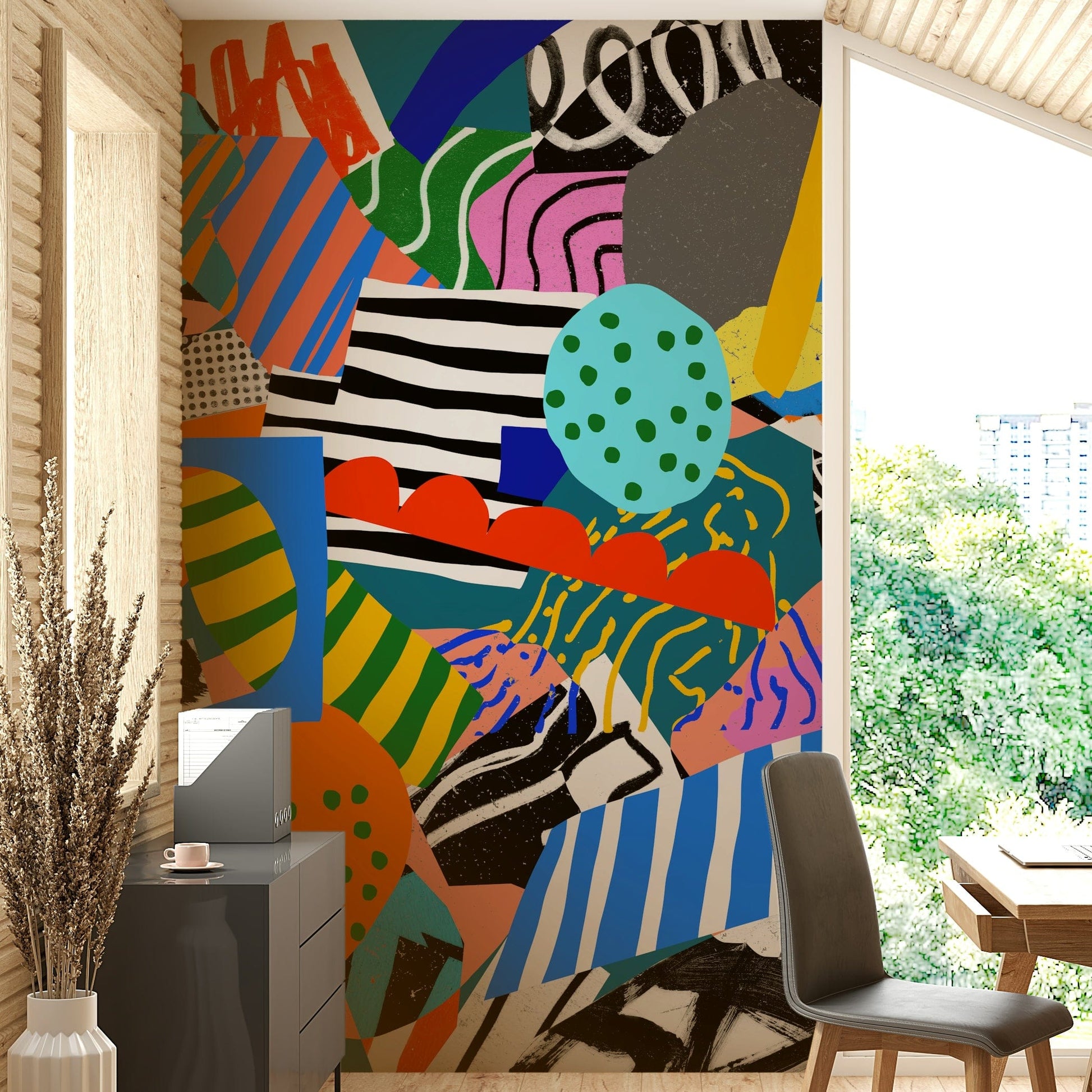 A graceful subtle pattern wall mural in cool, natural tones.

