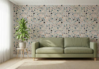 Playful speckled Vibrant Terrazzo wallpaper pastel pink base.