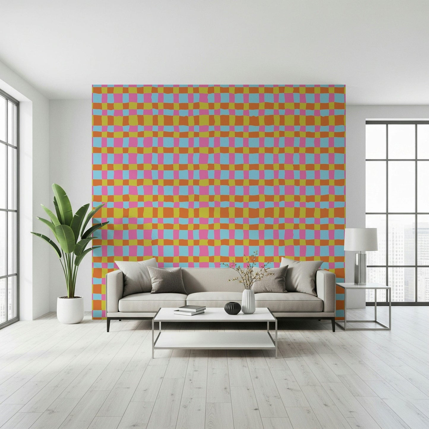 Wall mural, Vibrant Quilt Blocks, bold and blustery, energetic visual.