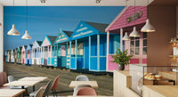 Seaside cottages wall mural in pastel tones