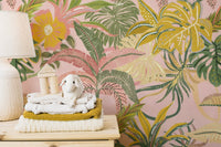 Artistic vibrant leaves mural pattern
