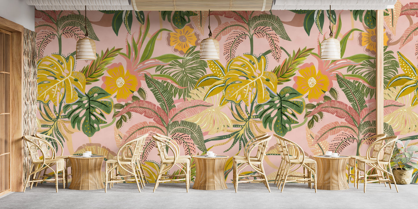 Bold tropical leaves in watercolor
