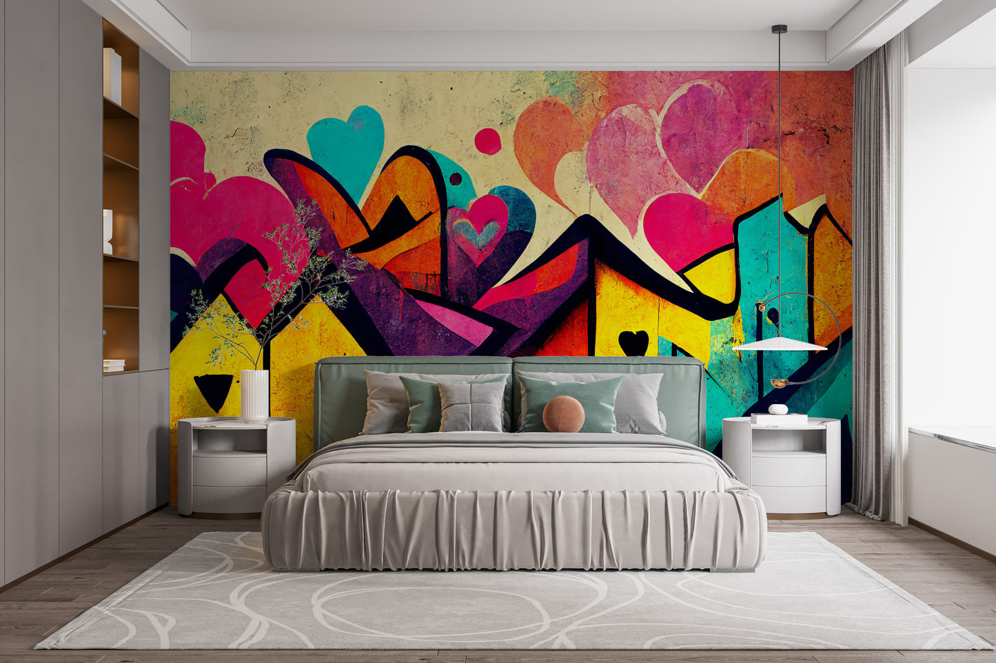 Vibrant Urban Love Graffiti Wall Mural - Giffywalls