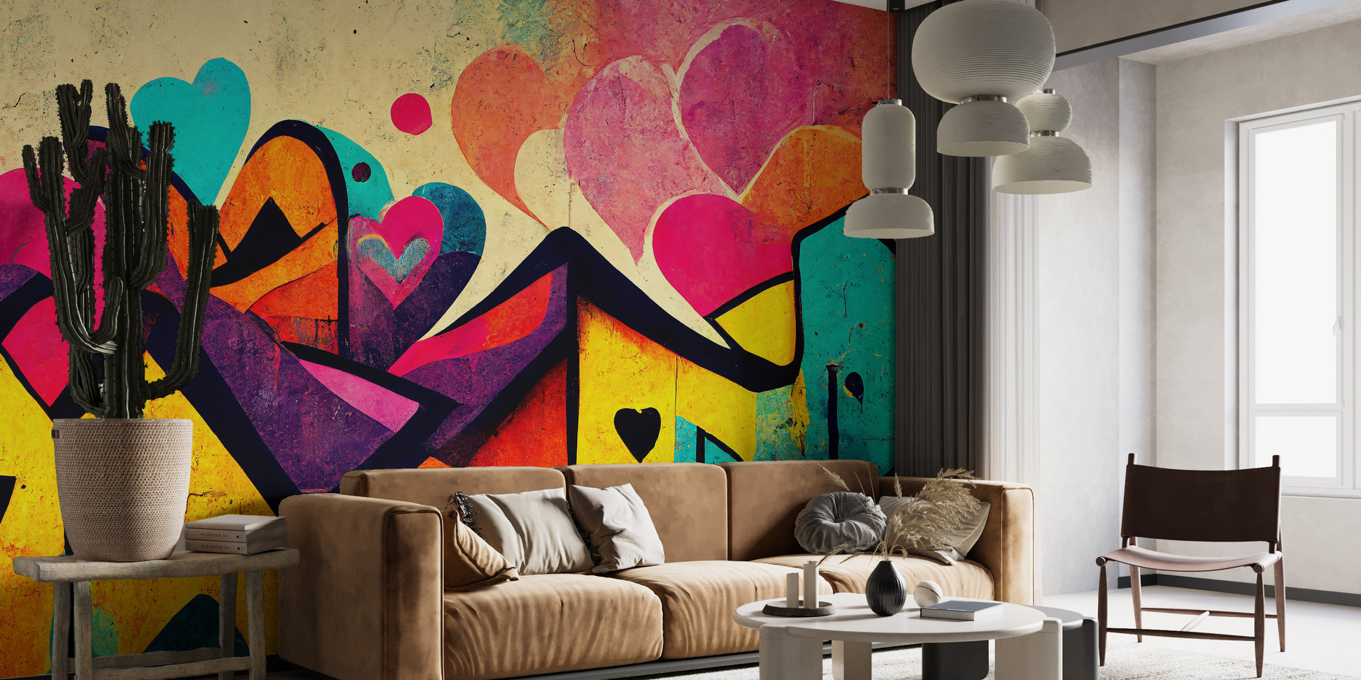 Colorful urban love graffiti wallpaper mural for modern spaces.