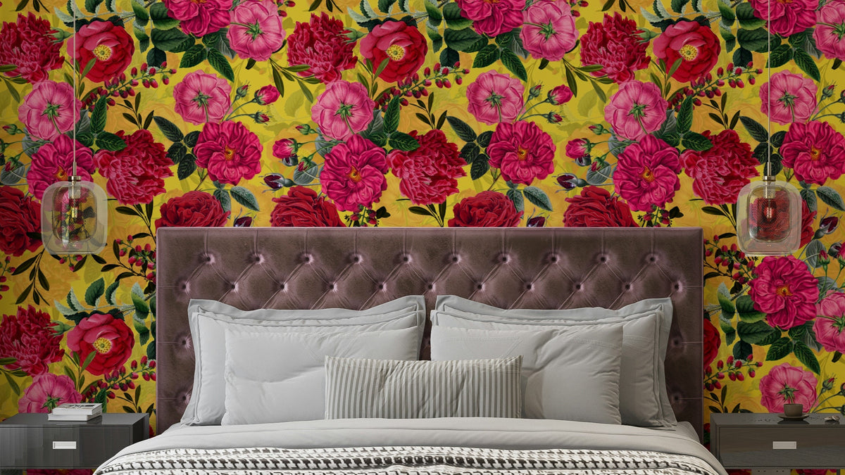 Vibrant Vintage Roses Wallpaper featuring rich red and pink roses.


