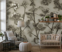 A nature-inspired wallpaper featuring finely drawn blossoms and foliage in a soft, artistic style.