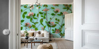 Floral mural featuring Viburnum Juddii flowers in pastel hues.

