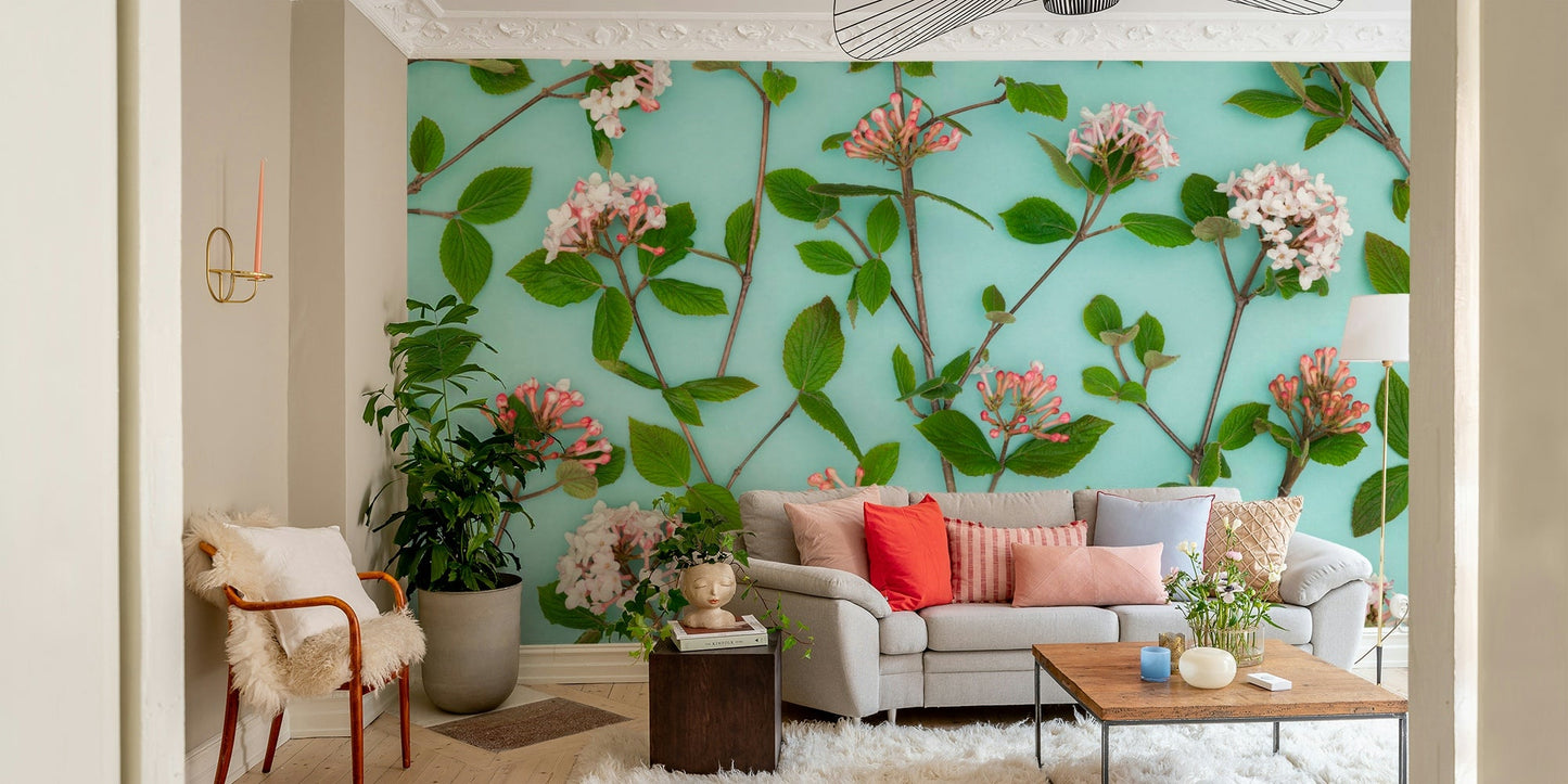 Softly colored Viburnum Juddii flower mural for any space.

