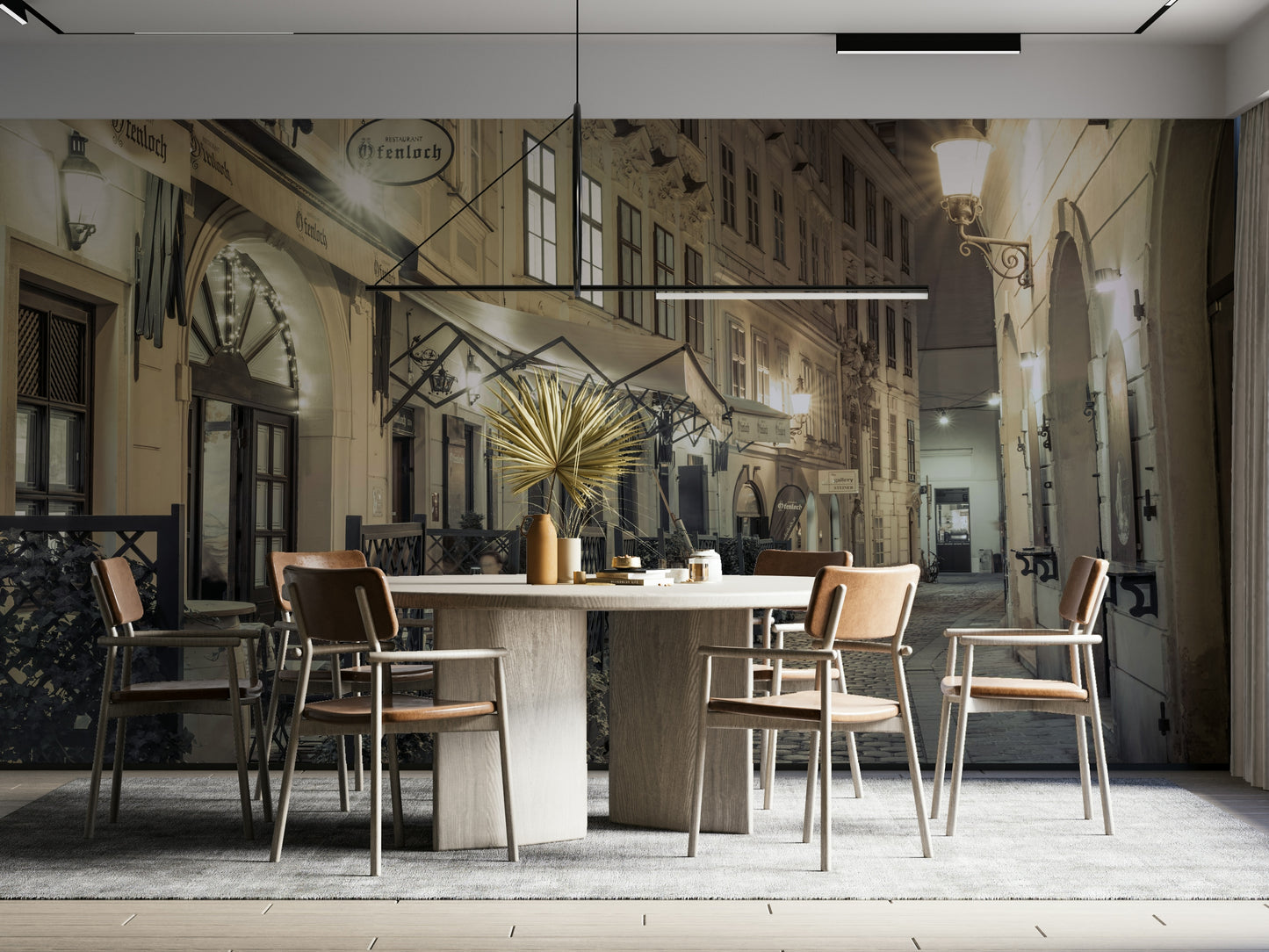 The mural has a romantic, chic feel.

