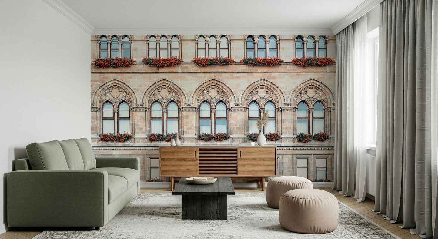 Traditional Austrian city architecture mural for interior walls