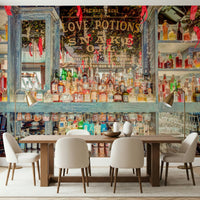 Elegant Bar Interior decor Ornate signage, stylish bar, and illuminated spirits.