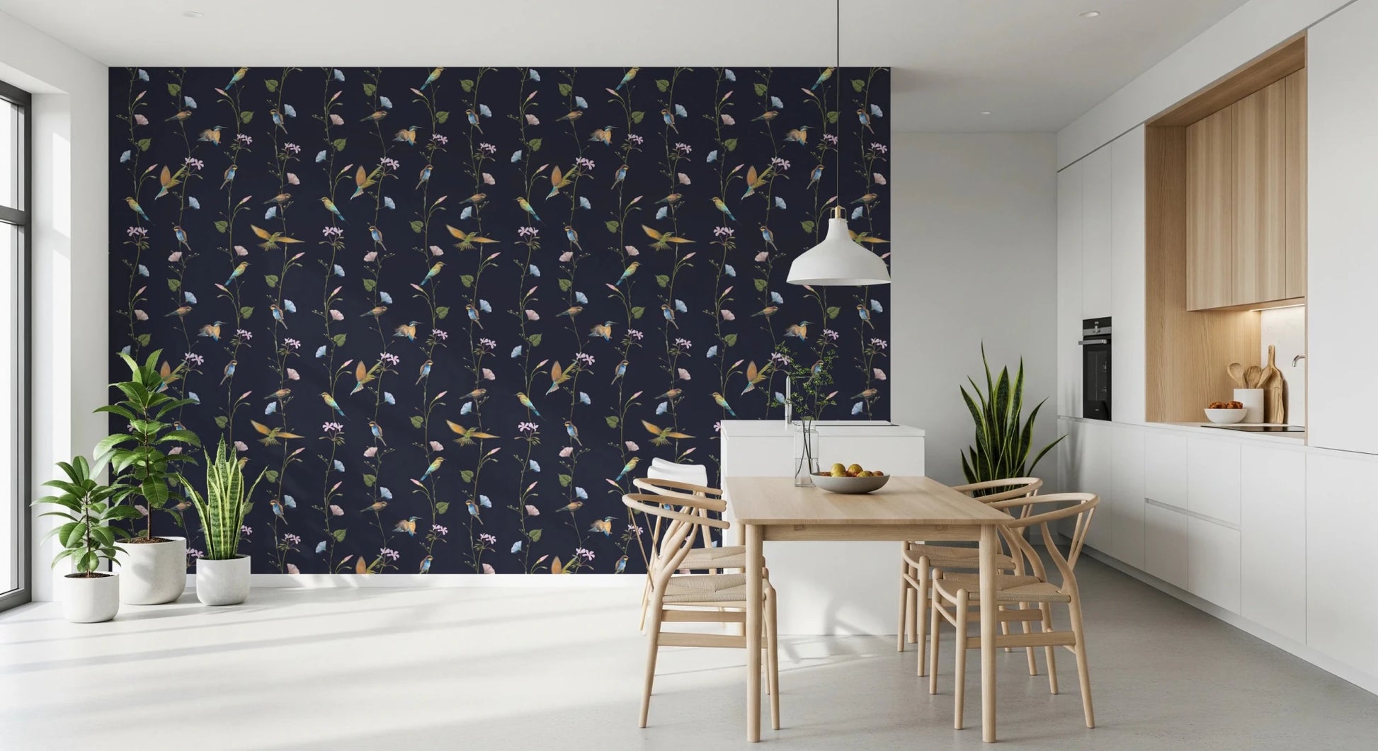 Vintage Birds in Moonlit Garden Wallpaper⁠