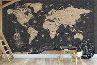 Stylish world map mural in black tones
