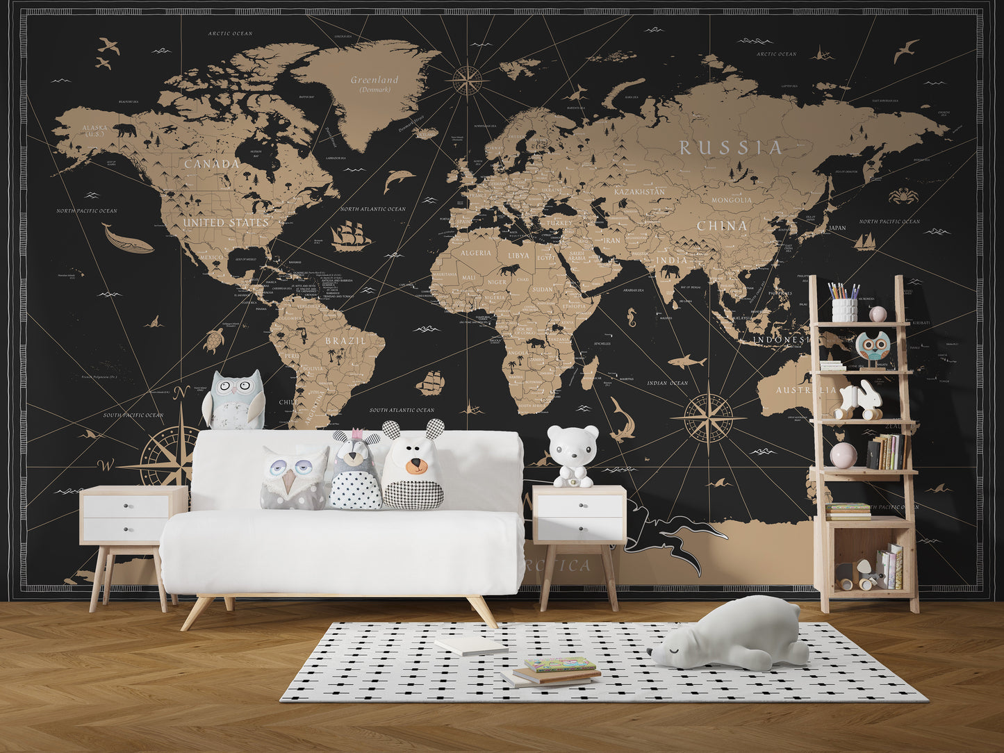 Decorative black and gold map wallpaper
