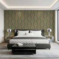 Vintage Bloom heritage stripe Wallpaper installed in a bedroom.