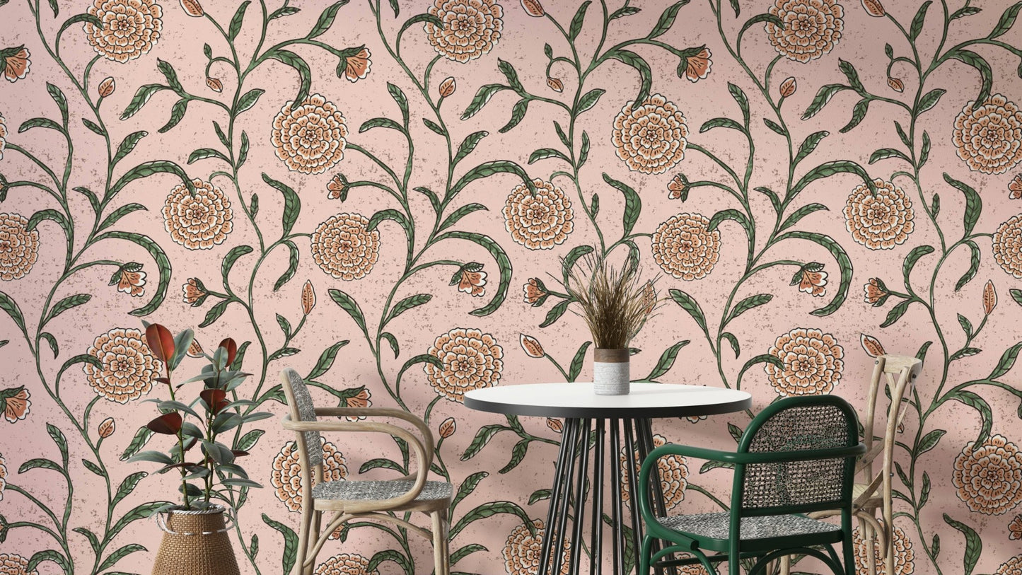 A charming and classic floral wallpaper pattern.
