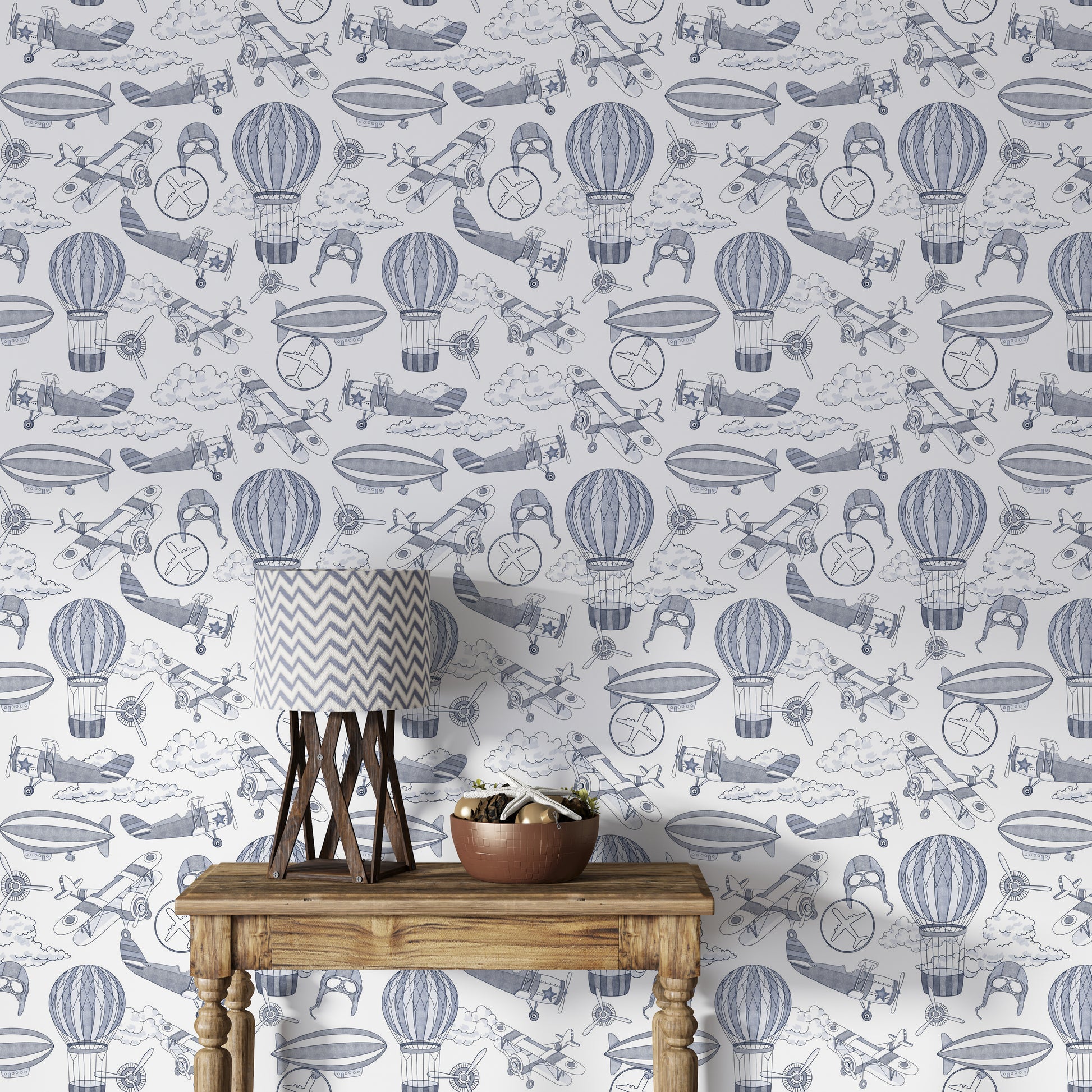 Peel and stick wallpaper with vintage planes in flight

