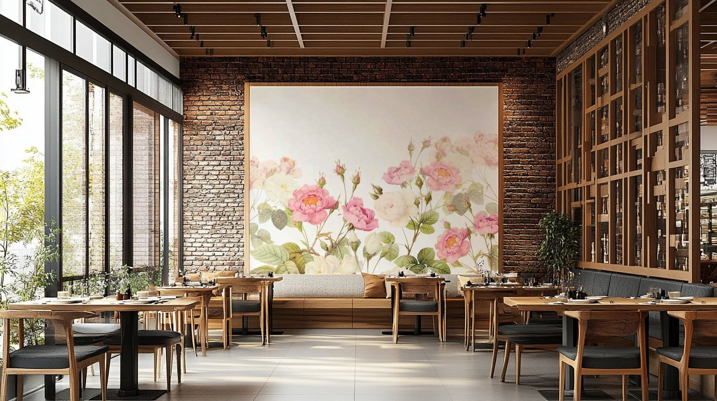 The flowers are large and fill the wall space effectively.
