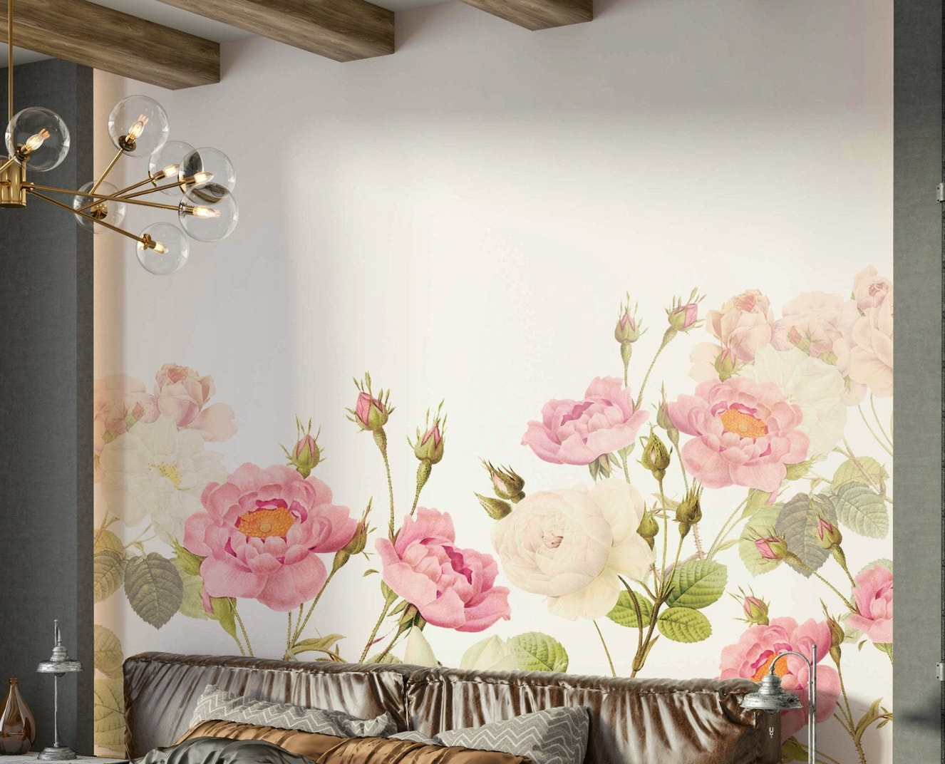 The mural has a slightly faded, distressed look, like an old photograph.
