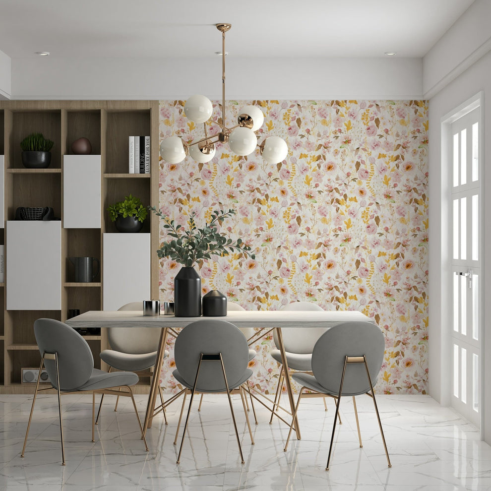 Vintage Blush Rose Garden Wallpaper | Romantic Floral Print