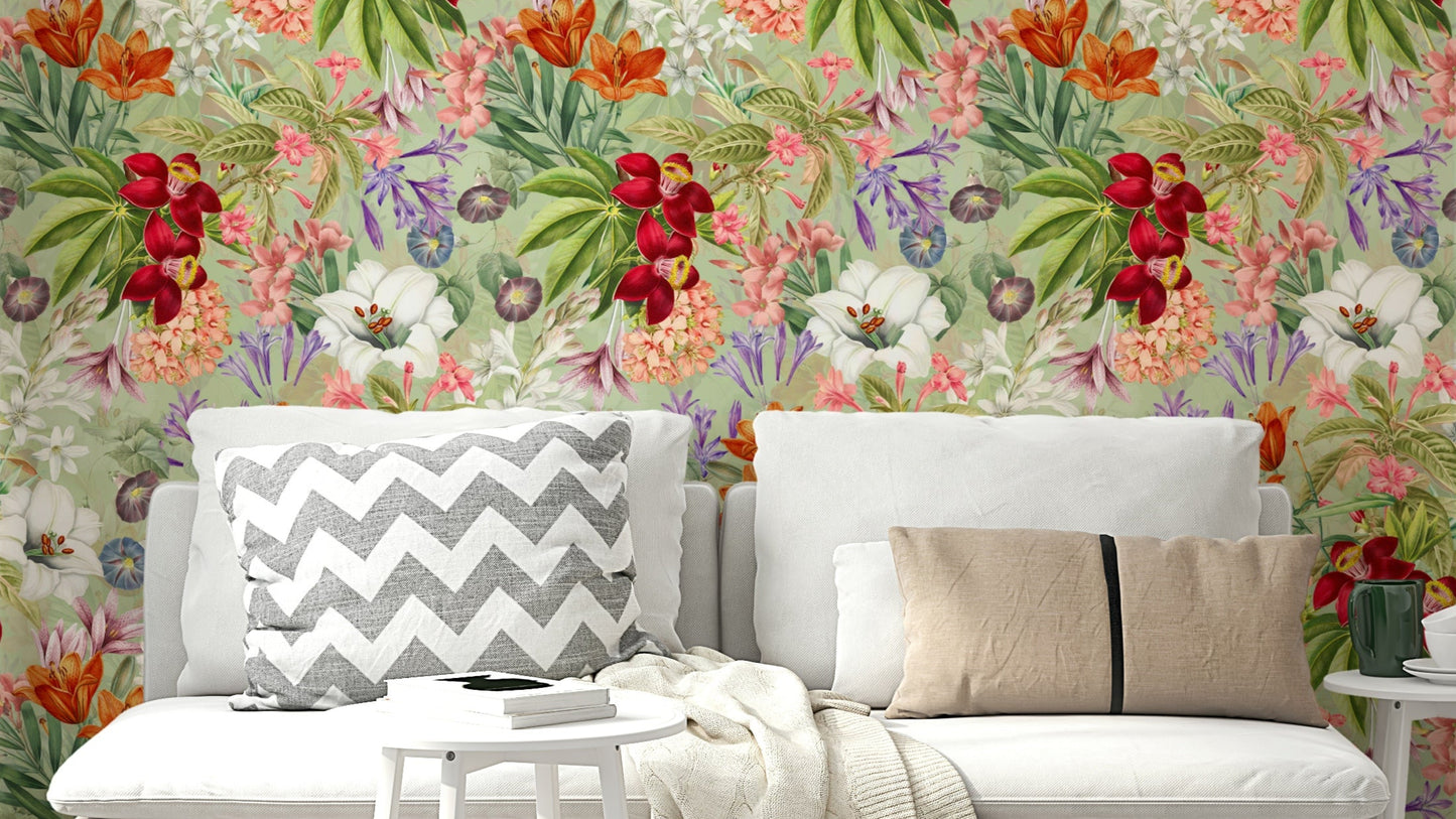 Detailed botanical garden wallpaper for a refined room design

