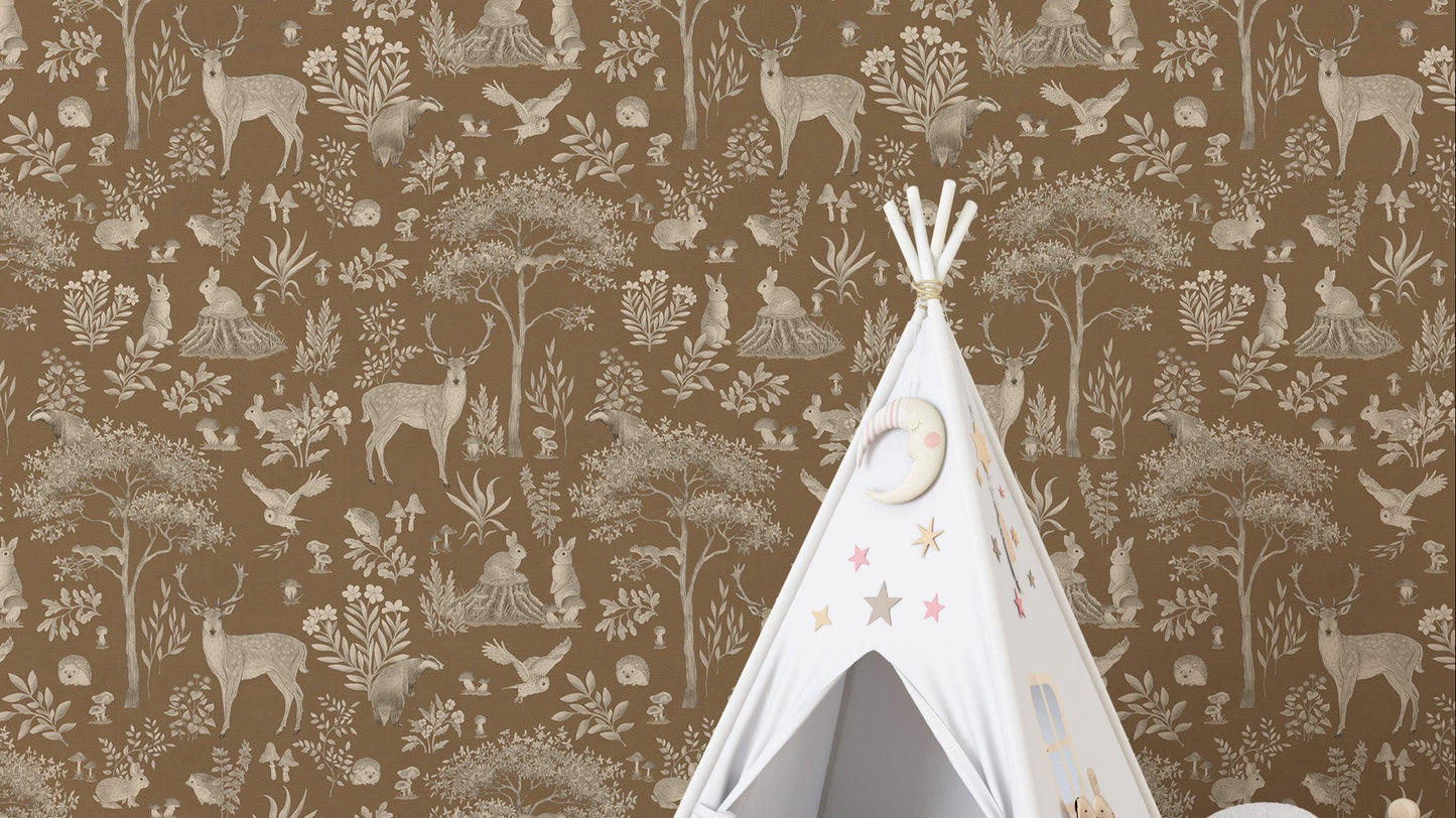 Vintage brunt djurliv tapet