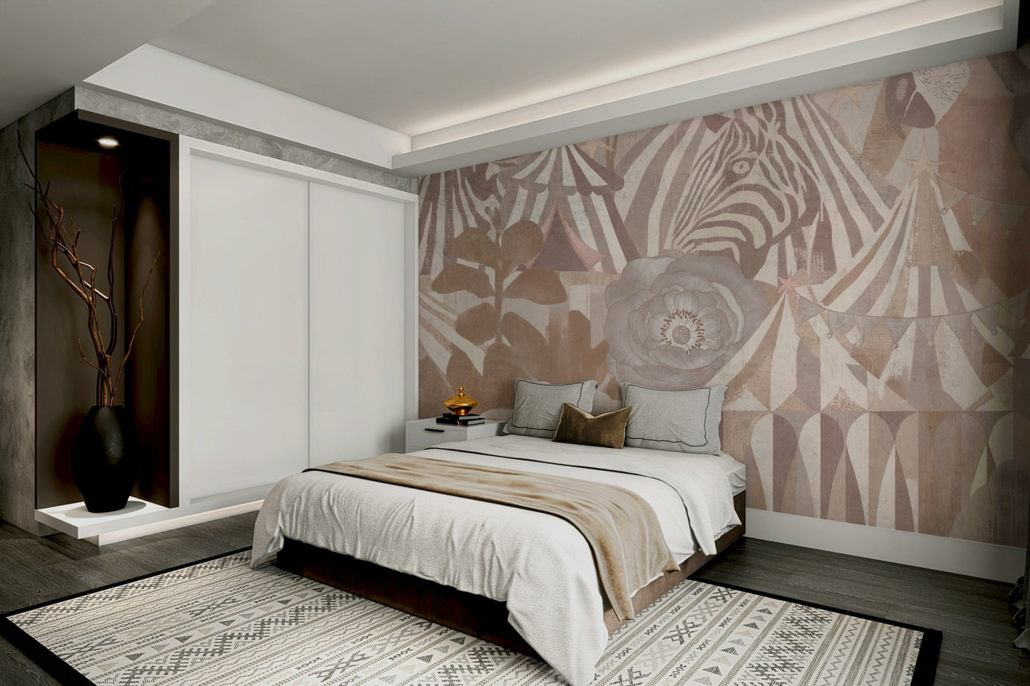 The wallpaper is perfect for a kids' room.

